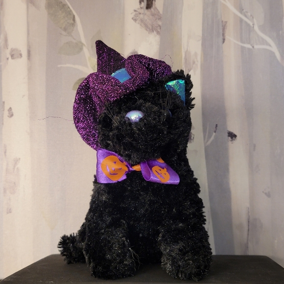 Black Cat With Sparkling Purple Witch's Hat & Jack O Lantern Bow-Tie DAN DEE - Picture 3 of 16